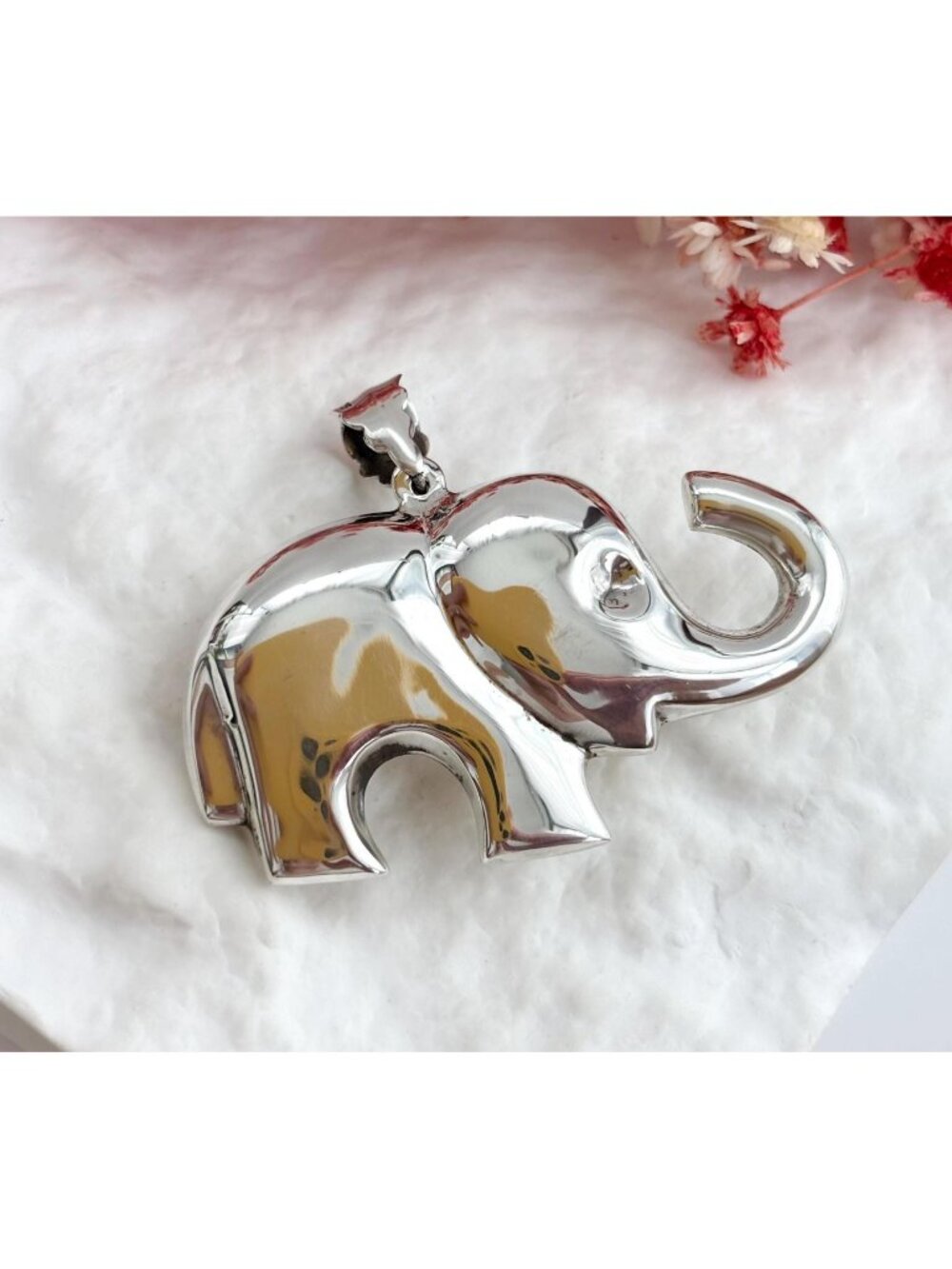 Puffed Polished Lucky Elephant Figural Sterling Silver 925 Jumbo Pendant